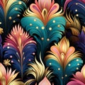 Elegant Art Deco-inspired seamless pattern with feathers, bows, and geometric motifs by AI generated