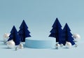 AI generated. Minimalist Blue Christmas Product Display Podium with Festive Decorations Royalty Free Stock Photo