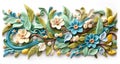 Painted wood carving effect blue and white floral design on white. Generative AI. Royalty Free Stock Photo