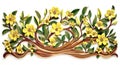 Painted wood carving effect yellow floral design on white. Generative AI. Royalty Free Stock Photo