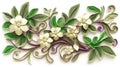 Painted wood carving effect floral design on white. Generative AI. Royalty Free Stock Photo