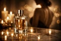 Elegant Perfume Bottle With Golden Reflections And Soft Candlelight Royalty Free Stock Photo
