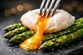 Poached Egg With Runny Yolk Over Grilled Asparagus Fine Dining Style Royalty Free Stock Photo