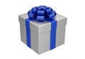 AI generated. Elegant Silver Gift Box with Blue Ribbon and Bow Royalty Free Stock Photo
