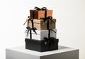 AI generated. Elegant Stack of Luxury Gift Boxes with Black Ribbons Royalty Free Stock Photo