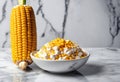 elote, a mexican street food grilled corn and whipped cream on a marble counter
