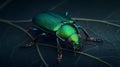 AI-generated Emerald Green Beetle on Dark Leaf Royalty Free Stock Photo