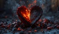 Burning Broken Heart Shaped Ember Sculpture Surrounded By Glowing Sparks And Dramatic Smoke Royalty Free Stock Photo
