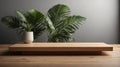 Empty minimal natural wooden table counter podium.