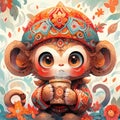 enchanting illustration of a cheerful monkey japanese cute manga style by AI generated