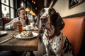 AI generated English pointer dog in dog friendly restaurant