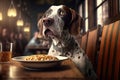 AI generated English pointer dog in dog friendly restaurant