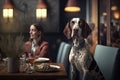 AI generated English pointer dog in dog friendly restaurant