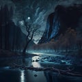 Jagged Illumination, A Mystical Mysticism Enigmatic Splendour Nightscape Fantasy, Made with Generative AI