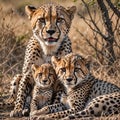 AI generated family of Cheetahs - a mother and two of her cubs