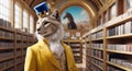 AI generated cheetah with a yellow suit and a crown inside a library Royalty Free Stock Photo