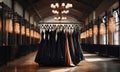 AI generated Fashionable black dresses hanging on a clothes rack