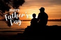 AI generated father and son enjoy a peaceful moment together on a beach at sunset Royalty Free Stock Photo