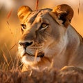 AI generated female lion standing lying on grass Royalty Free Stock Photo