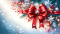 Elegant Red Christmas Ribbon With Snowflakes And Sparkling Festive Lights Royalty Free Stock Photo