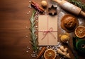 AI generated. Festive Holiday Baking Flat Lay with Spices and Gift Card Royalty Free Stock Photo