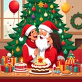 Christmas Gathering with Santa and Family â AI Generated Holiday Celebration Scene Royalty Free Stock Photo