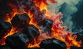 A close up of a pile of burning rocks.