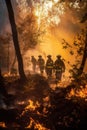 AI generated Firefighters fighting a fire in a forest Royalty Free Stock Photo