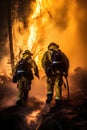 AI generated Firefighters fighting a fire in a forest Royalty Free Stock Photo