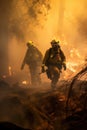 AI generated Firefighters fighting a fire in a forest Royalty Free Stock Photo