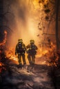 AI generated Firefighters fighting a fire in a forest Royalty Free Stock Photo