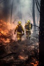 AI generated Firefighters fighting a fire in a forest Royalty Free Stock Photo