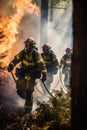 AI generated Firefighters fighting a fire in a forest Royalty Free Stock Photo