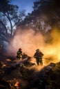 AI generated Firefighters fighting a fire in a forest Royalty Free Stock Photo