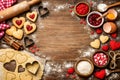Valentine Baking Background With Heart Shaped Cookies And Ingredients On Wooden Table Royalty Free Stock Photo