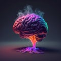 floating brain, rgb neon, smoke background AI generated