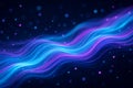 AI generated flowing neon blue and purple light waves with glowing particles on a dark backdrop representing data movement Royalty Free Stock Photo