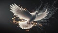 AI generated Flying white dove with fire effect on dark background. Symbol of peace. Gifts of holy spirit concept Royalty Free Stock Photo