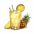 AI generated, Fresh Cocktail Pina Colada. Flat Style. Colorful cartoon illustration. Isolated on white background. Royalty Free Stock Photo