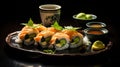 AI Generated. Fresh salmon maki sushi. Japanese gourmet