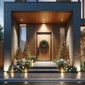 Luxurious Modern Home Front Entrance Door Decorations Christmas Holiday Celebrating Season Wreath AI Generated