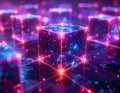 Futuristic Neon Data Cubes AI Blockchain Digital Technology Abstract Background Royalty Free Stock Photo