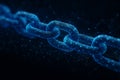 AI generated futuristic blockchain visualization showing glowing digital chain links symbolizing cybersecurity data connection and Royalty Free Stock Photo