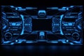 AI generated futuristic blue HUD control interface with symmetrical digital circuitry and central screen ideal for sci fi Royalty Free Stock Photo