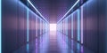 Futuristic corridor with glowing neon frames and sleek design. Royalty Free Stock Photo