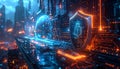 Futuristic Cyber Security Shield Protecting Digital Network and Data Privacy Royalty Free Stock Photo