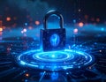 Futuristic Cybersecurity Lock with AI Data Protection and Digital Encryption Technology Concept Royalty Free Stock Photo