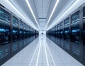 Futuristic Data Center Server Room Corridor with AI Cloud Computing Infrastructure Cyber Security Technology Royalty Free Stock Photo