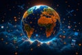 AI generated futuristic digital artwork Earth connected by glowing data lines satellites and smart devices representing global Royalty Free Stock Photo