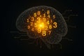 AI generated futuristic digital brain artwork showing glowing numbers and circuit lines representing artificial intelligence data Royalty Free Stock Photo